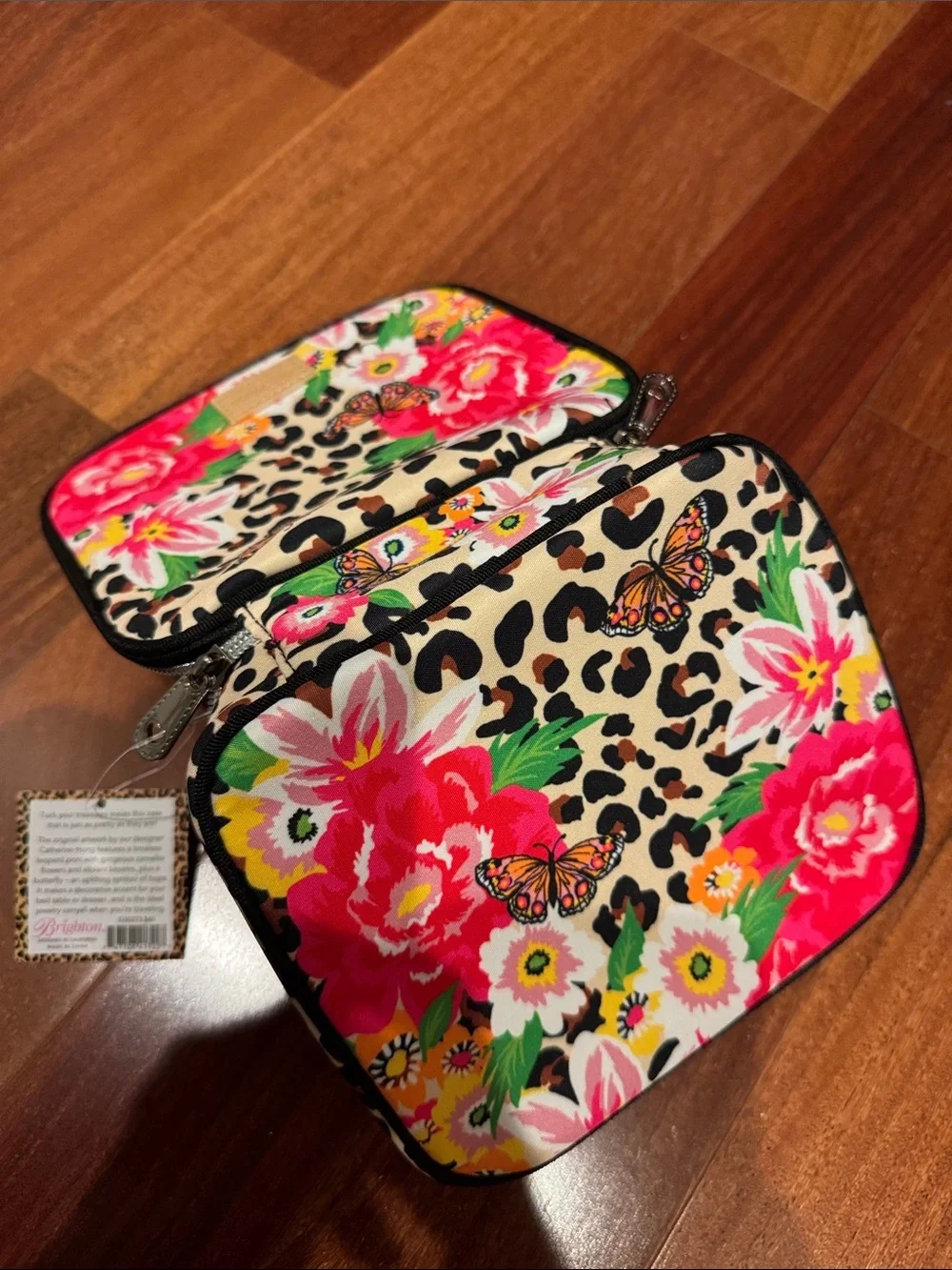 Brighton Floral Butterfly Jewelry case in Beige and Pink